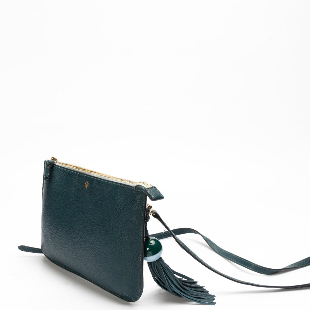 Tory Burch Green Kira Tassel Crossbody Bag