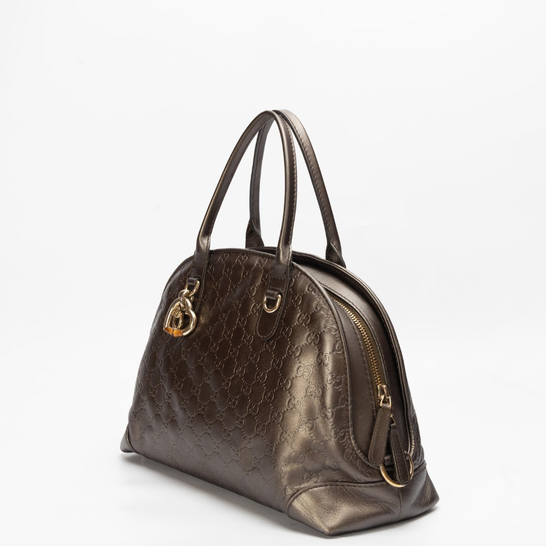 Gucci Bronze Guccissima Heart Charm Dome Satchel