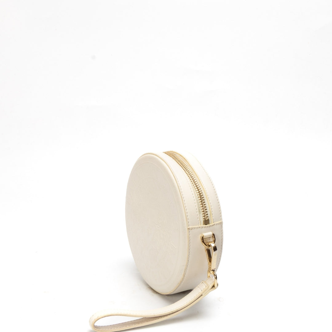 Balmain Paris White Logo Embossed Round Wristlet