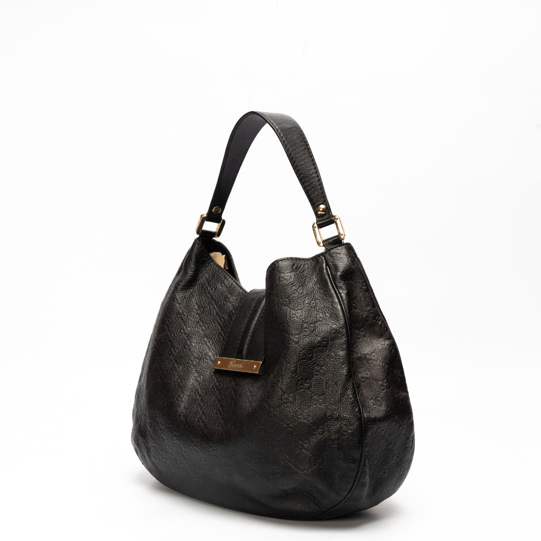 Gucci Black Guccissima Leather Web Hobo Bag