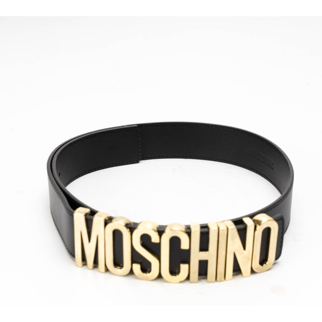 Moschino Black Leather Logo Belt
