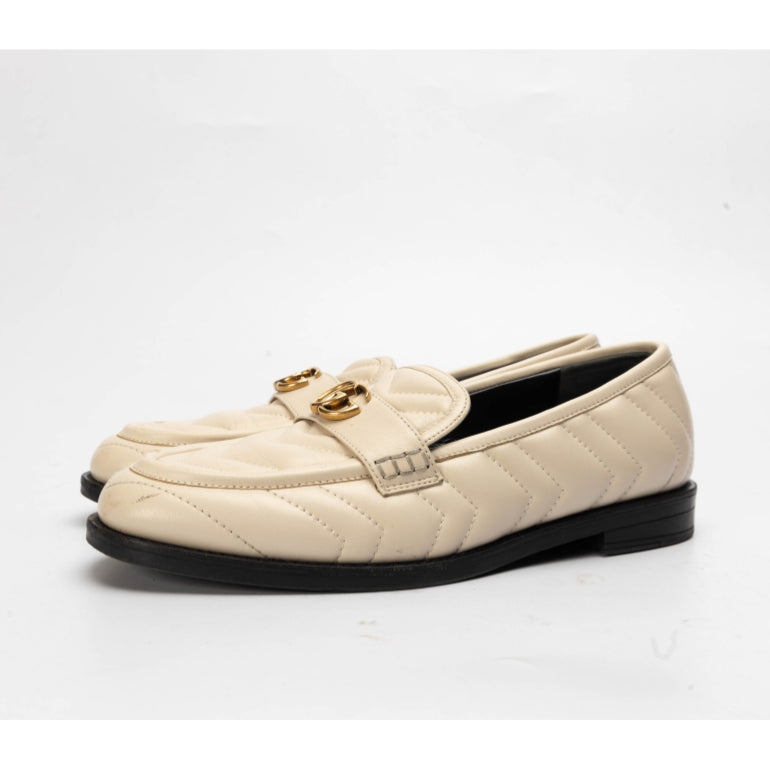 Gucci Cream Matelasse Leather GG Marmont Loafers
