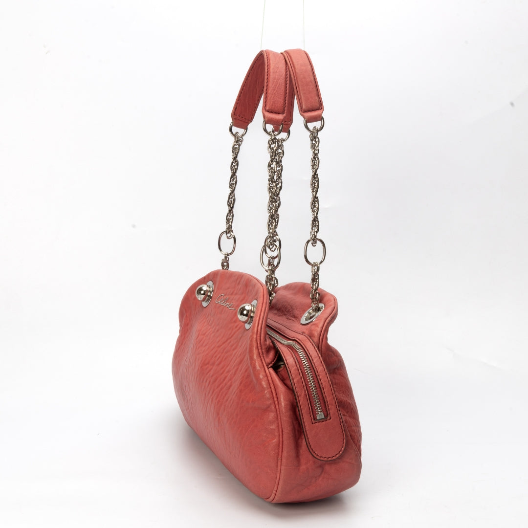 Celine Vintage Leather Peach Chain Shoulder Bag