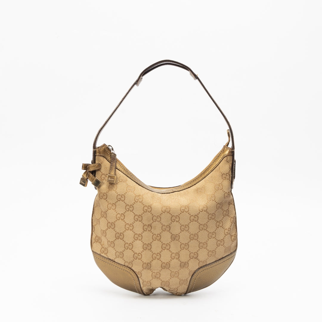 Gucci Beige/Gold GG Canvas and Leather Small Princy Hobo Bag