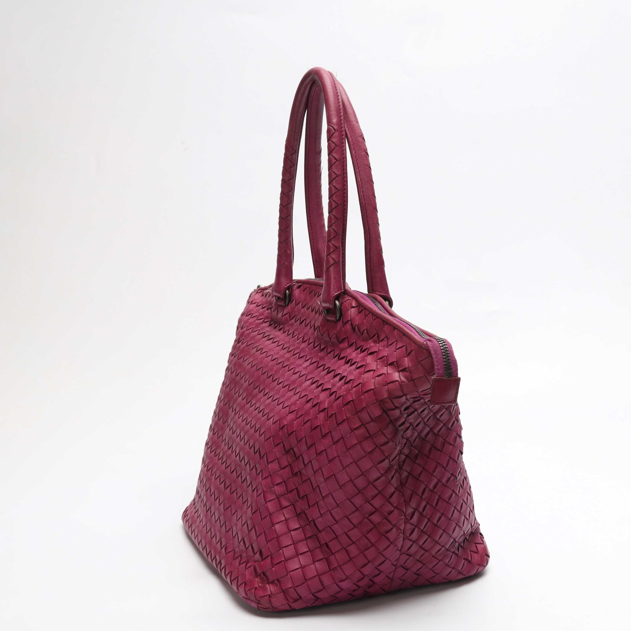 Bottega Veneta Pink Intrecciato Woven Zip Tote