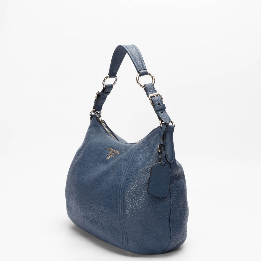 Prada Blue Vitello Daino Hobo Bag