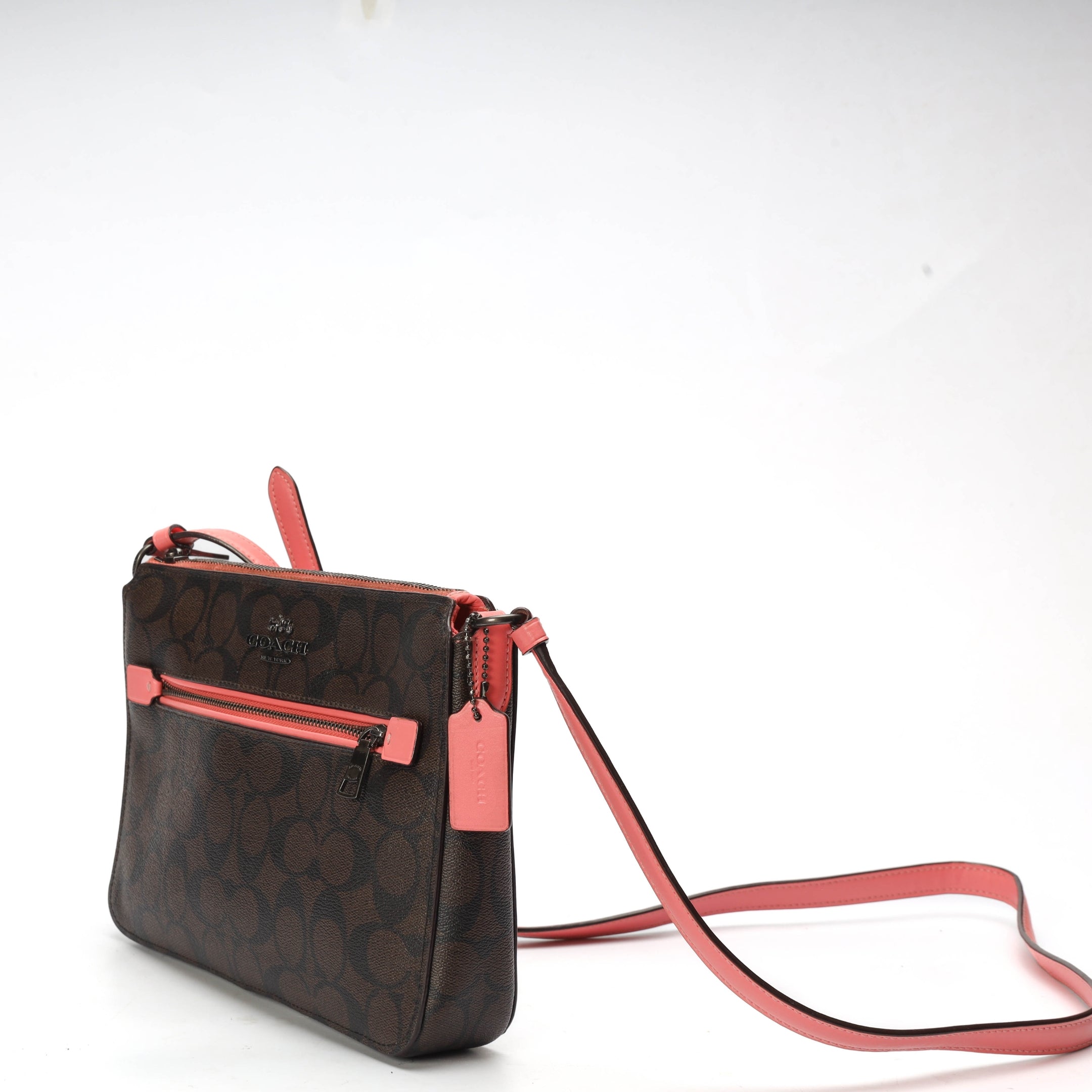 Coach Gallery Brown Pink Signature Crossbody Bag