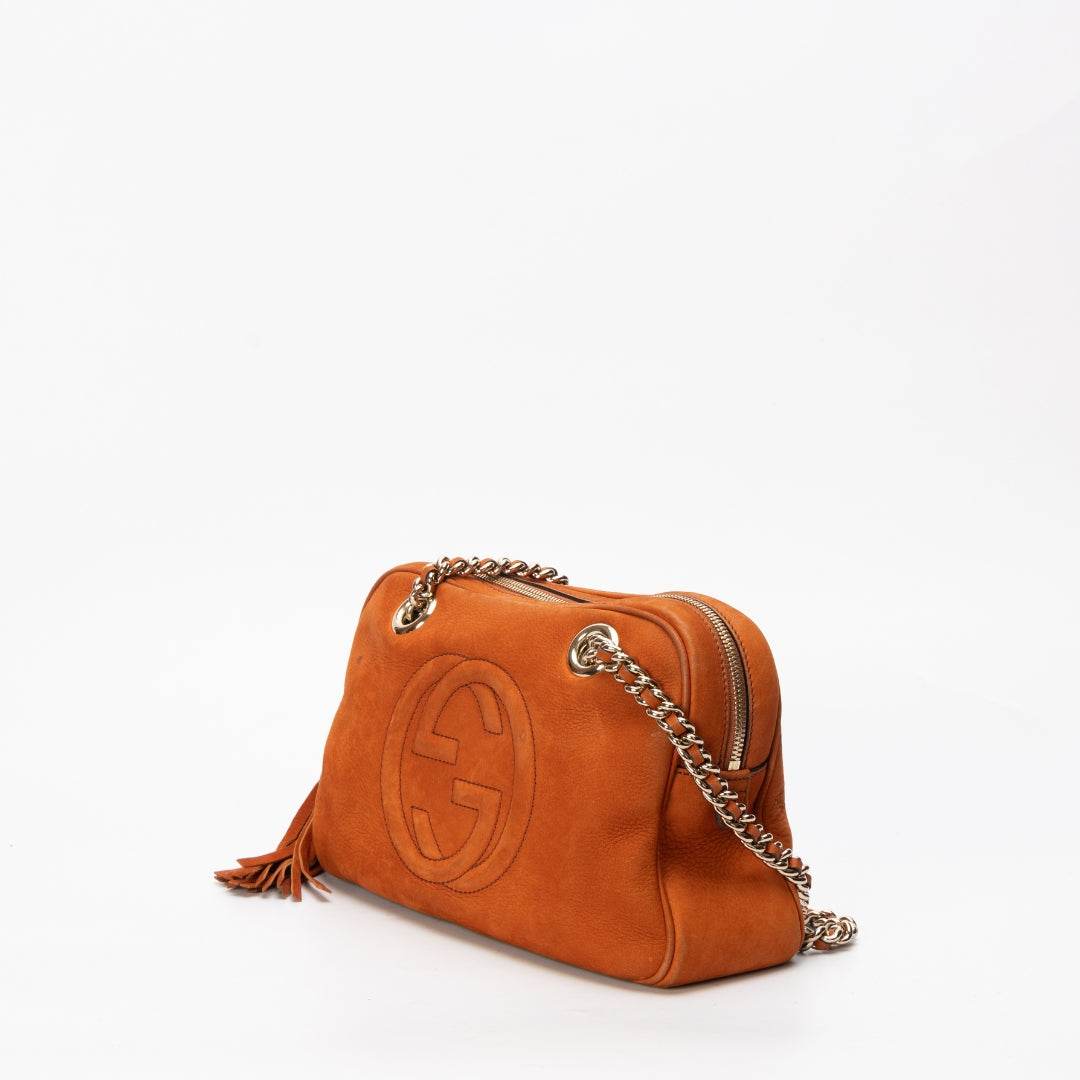 Gucci Orange Pebbled Leather Soho Disco Chain Shoulder Bag