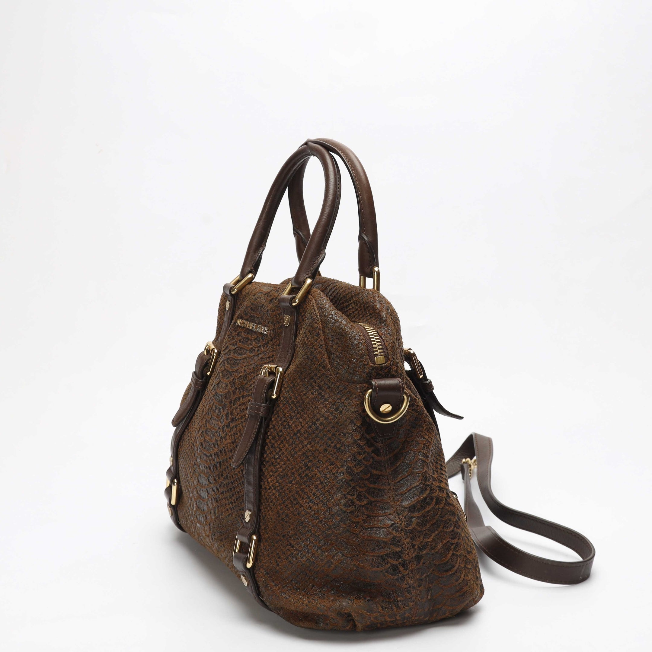 Michael Kors Bedford Brown Python Bowling Satchel