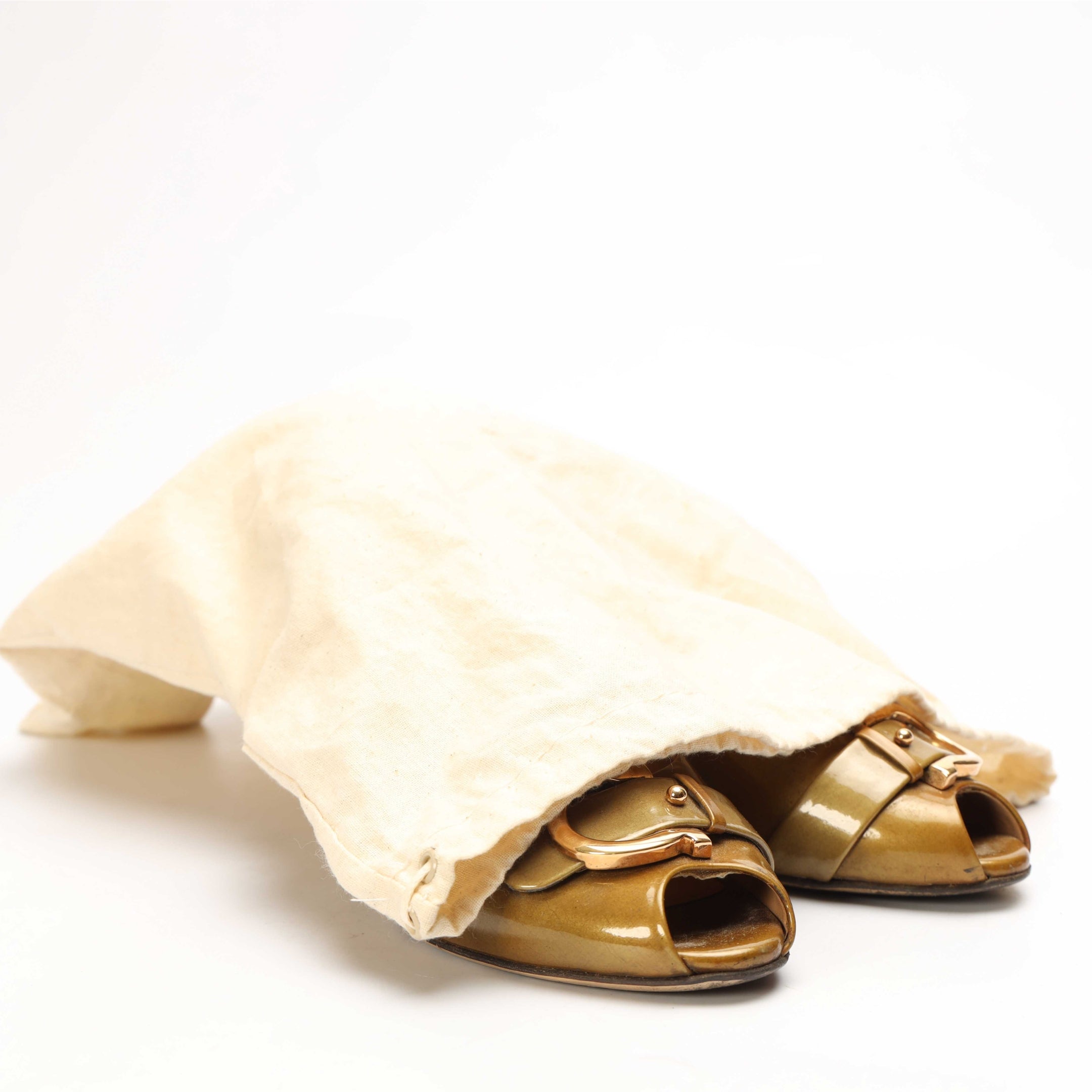 Salvatore Ferragamo Gold Gancio Bit Peep Toe Pumps