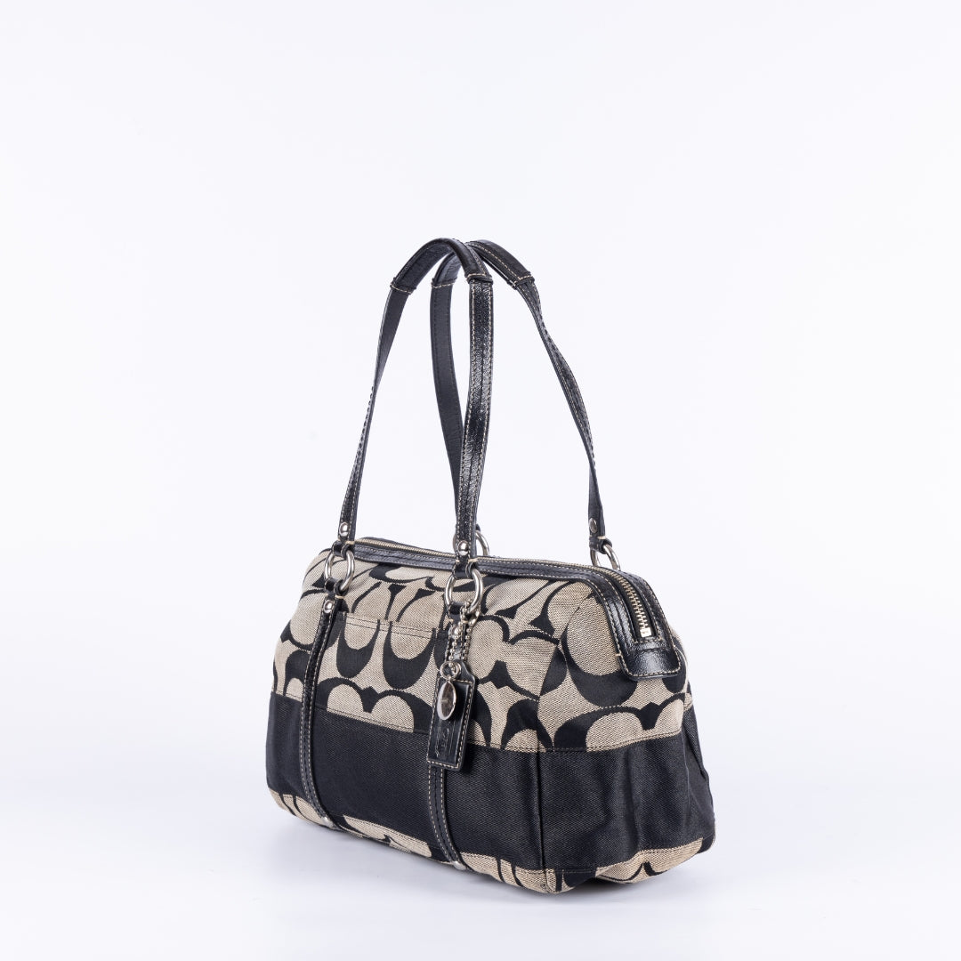 Coach Signature Black Canvas Leather Shoulder Bag