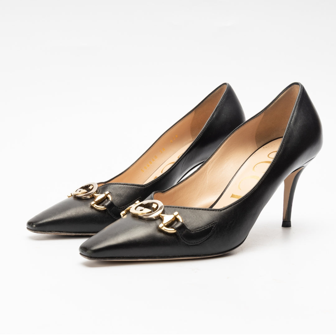 Gucci Black Leather Zumi Pumps