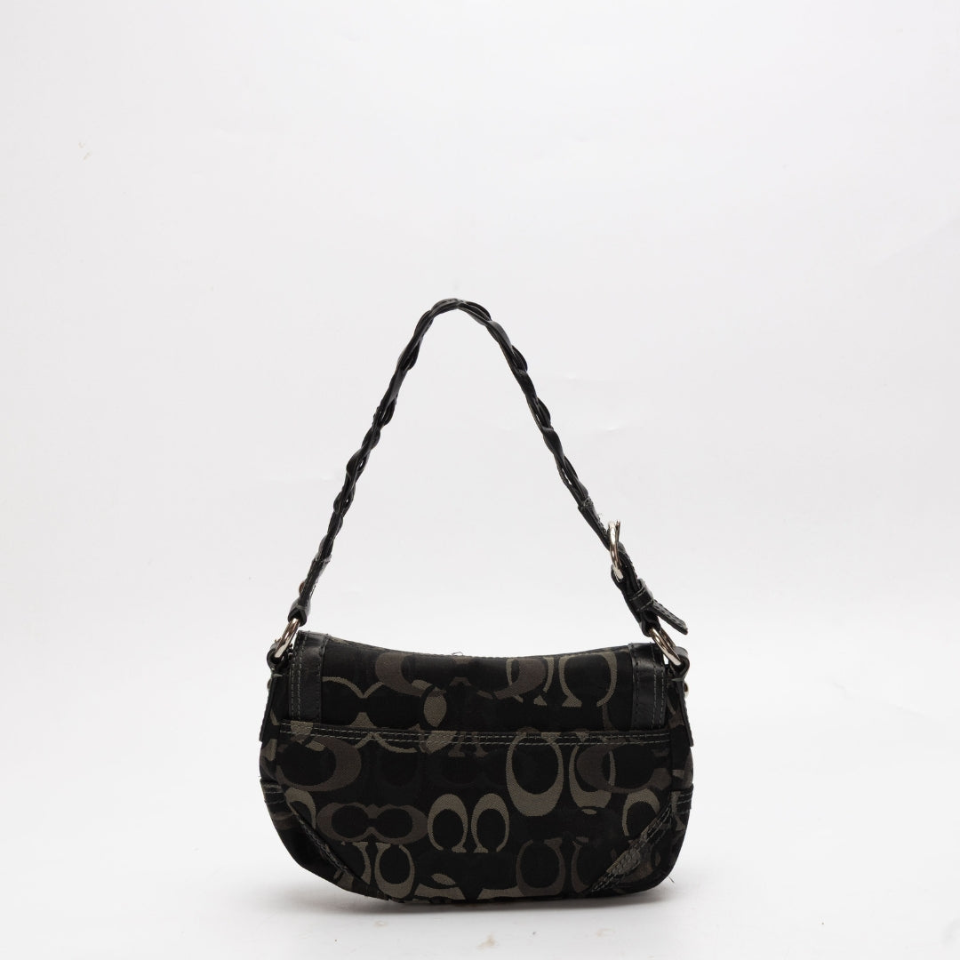 Coach Black Signature Canvas Leather Shoulder Bag