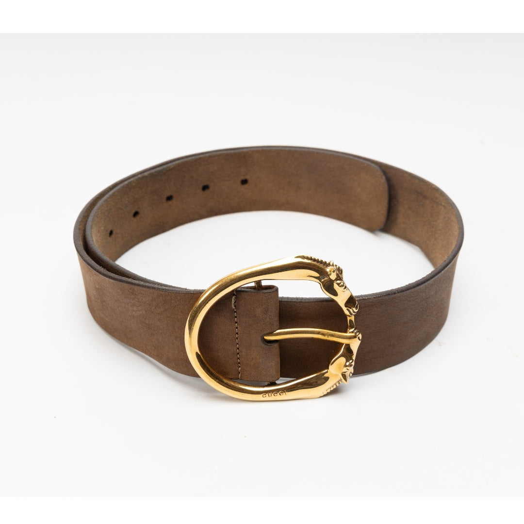 Gucci Horse Head Buckle Leather Belt