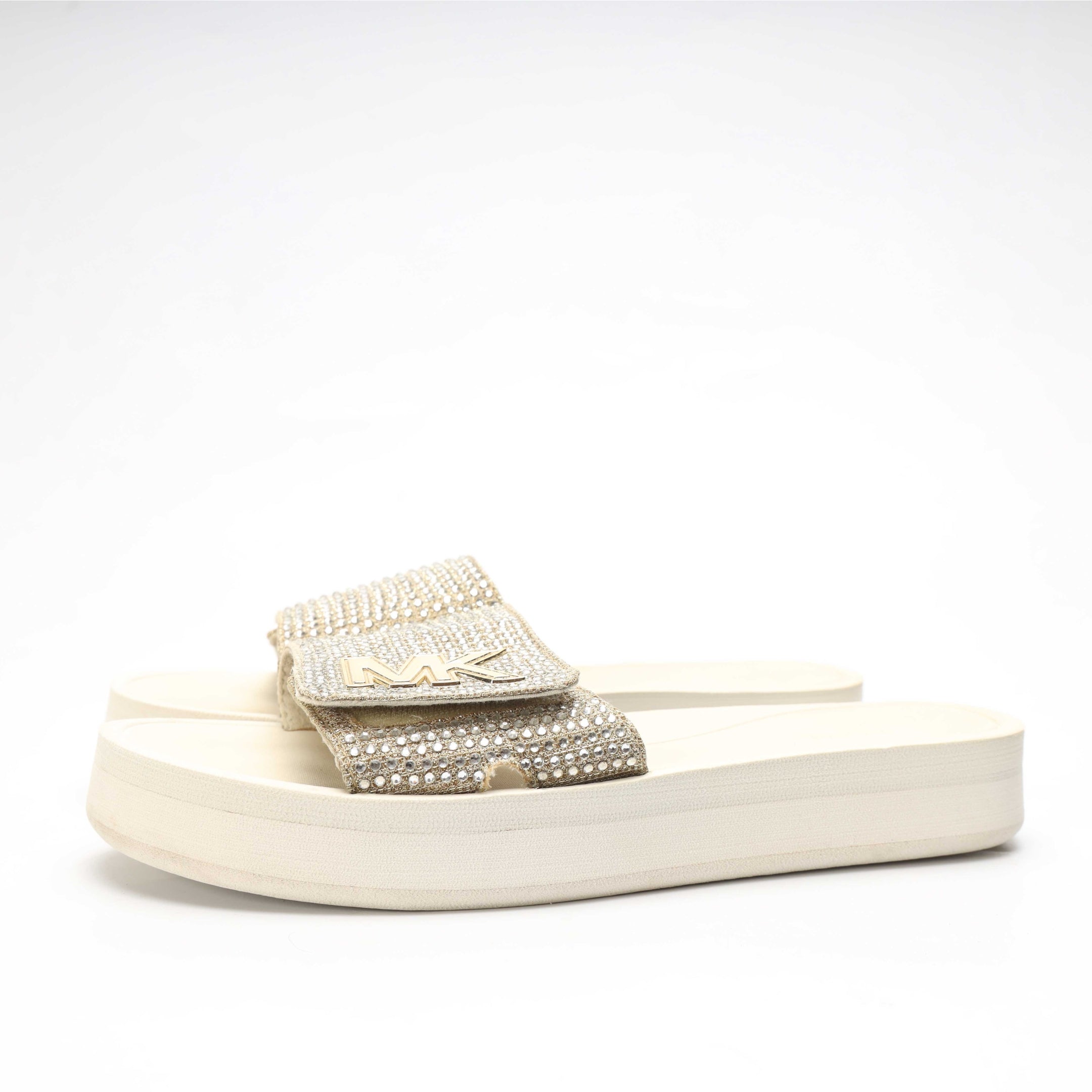Michael Kors White MK Logo Chain Mesh Slide