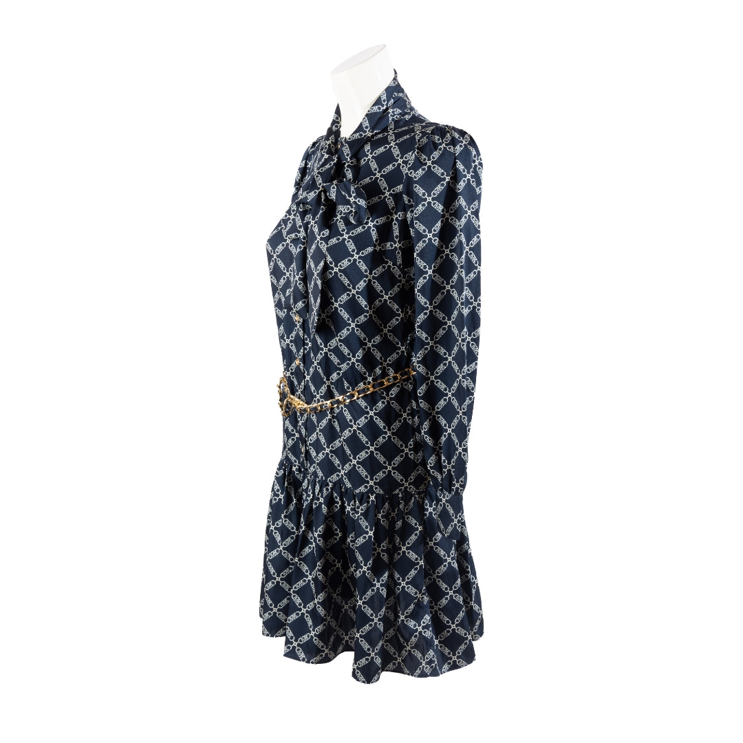 Michael Kors Empire Logo Satin Tie-Front Dress