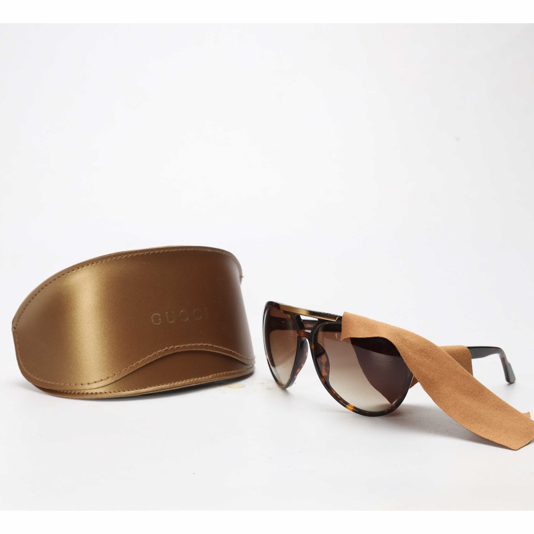 Gucci Brown Tortoise Shell Frame Vintage Aviator Sunglasses