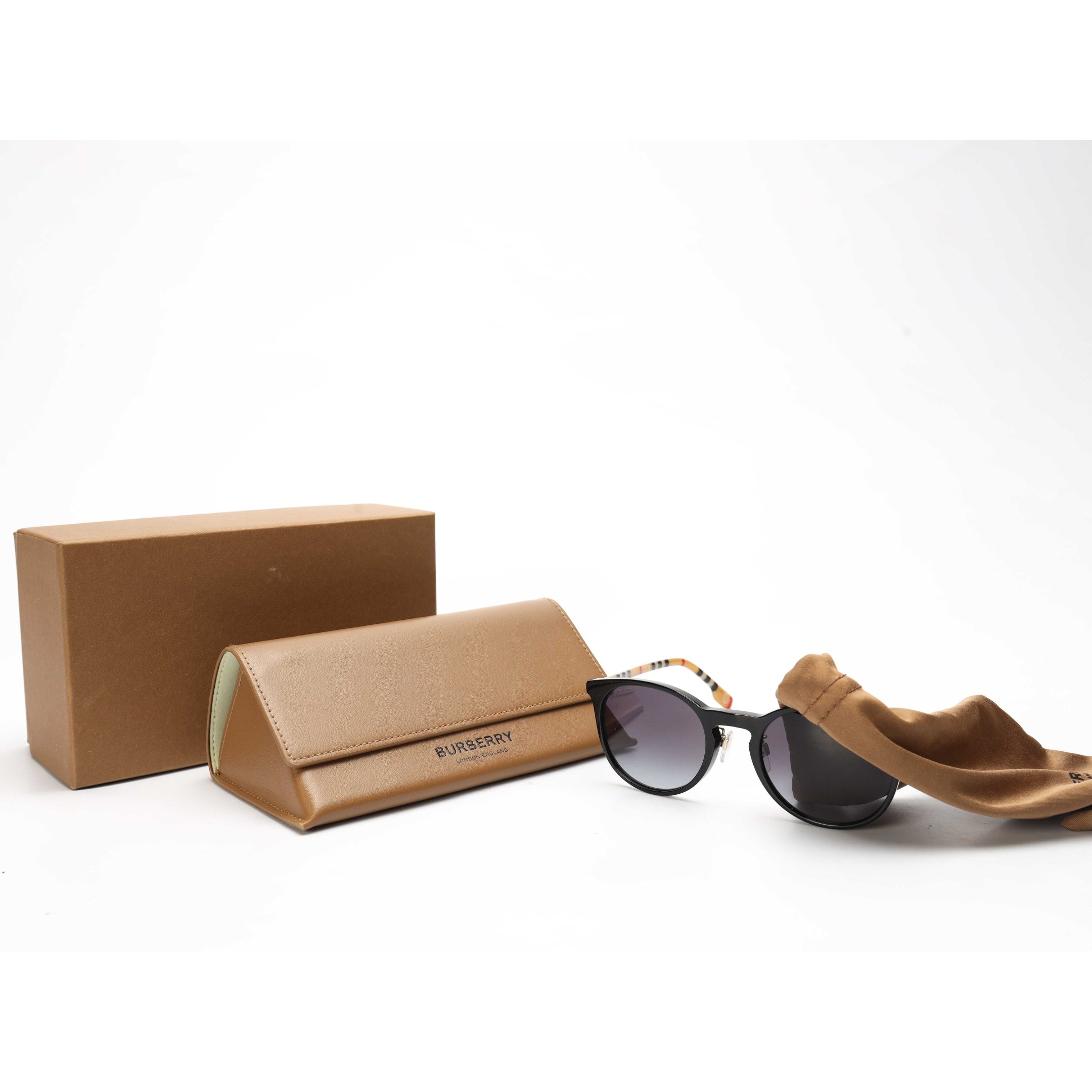 Burberry Tubular Check Round Sunglasses