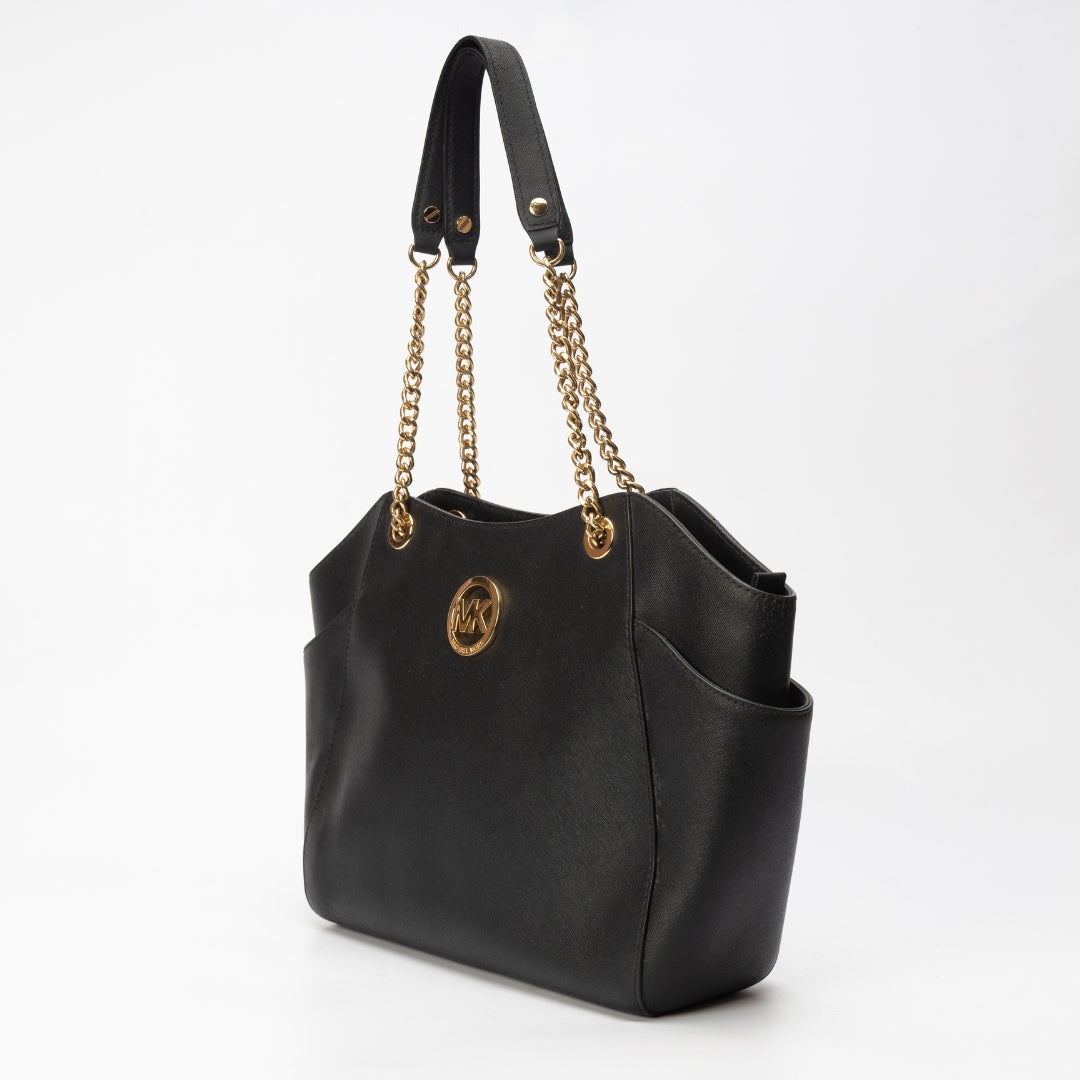 Michael Kors Black Leather Jet Set Travel Chain Shoulder Bag