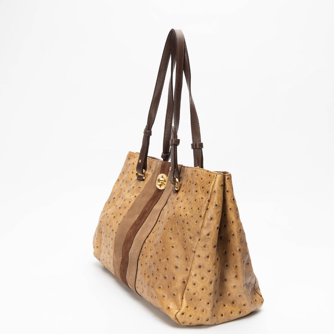 Furla Tan Ostrich Embossed Satchel