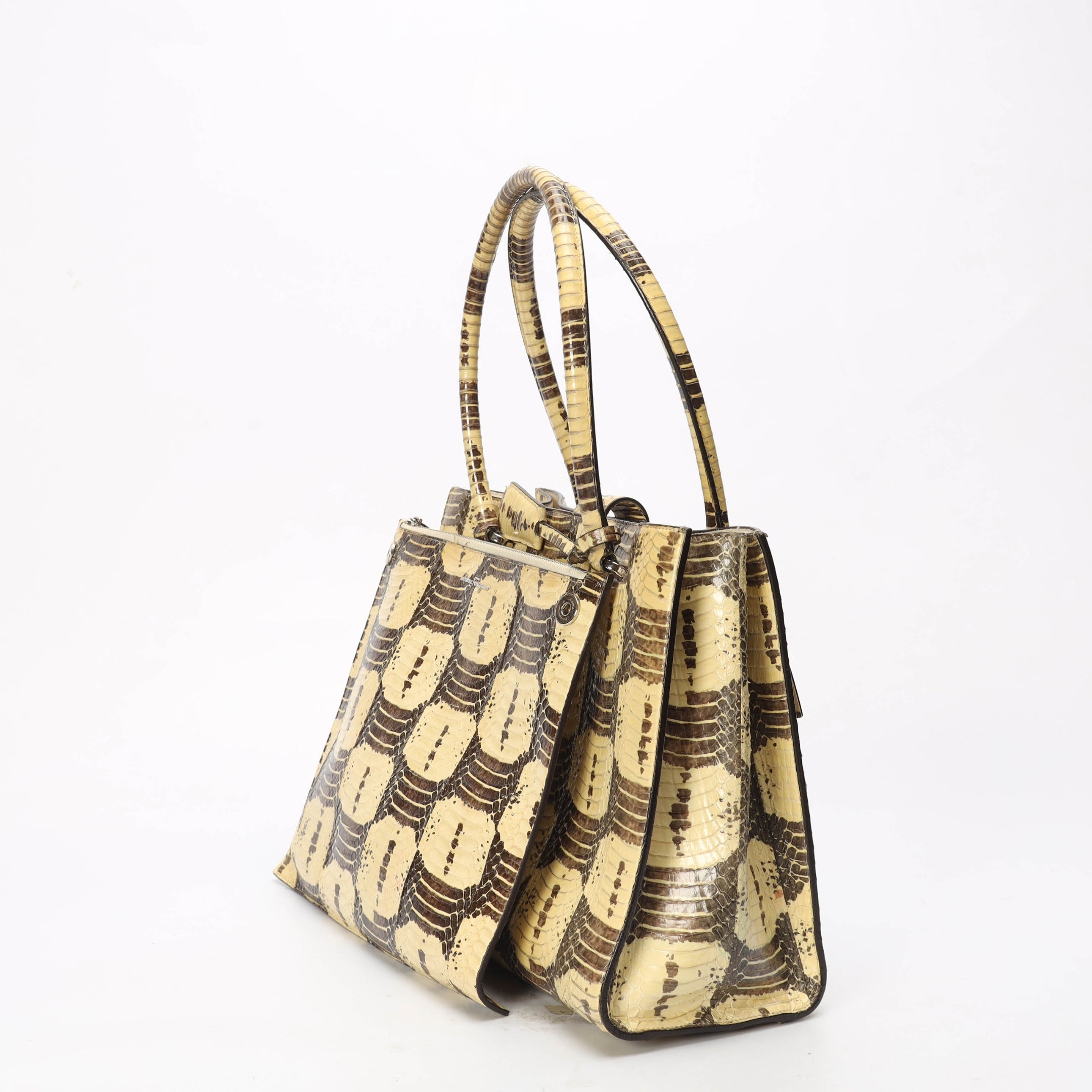 Salvatore Ferragamo Beige/Brown Python Shoulder Bag
