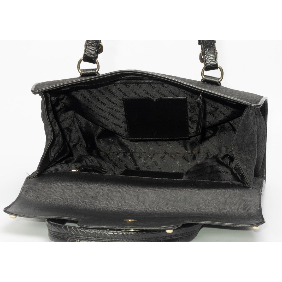 DKNY Signature Canvas and Croc Embossed Leather Shoulder Bag