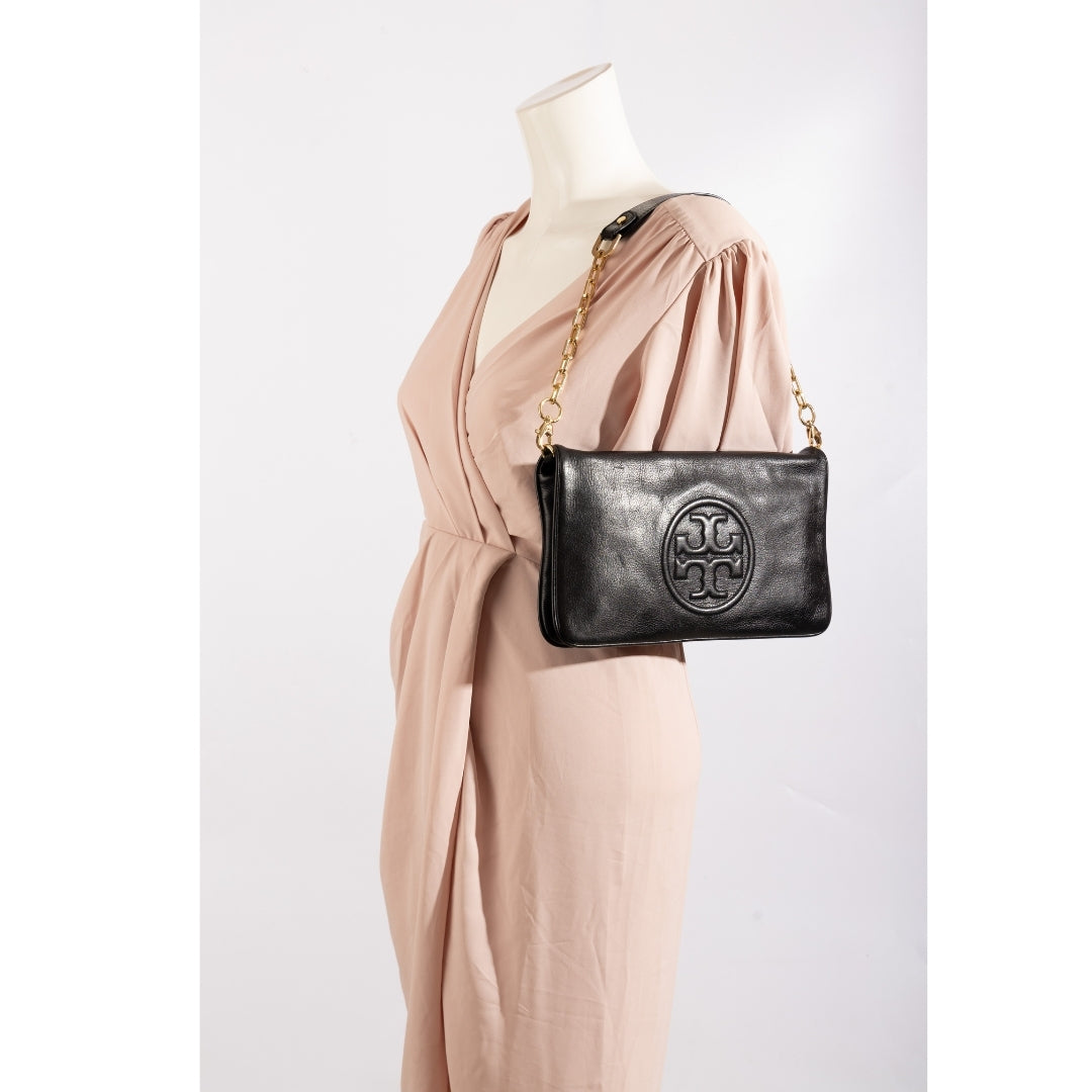 Tory Burch Black Leather Reva Chain Shoulder Bag