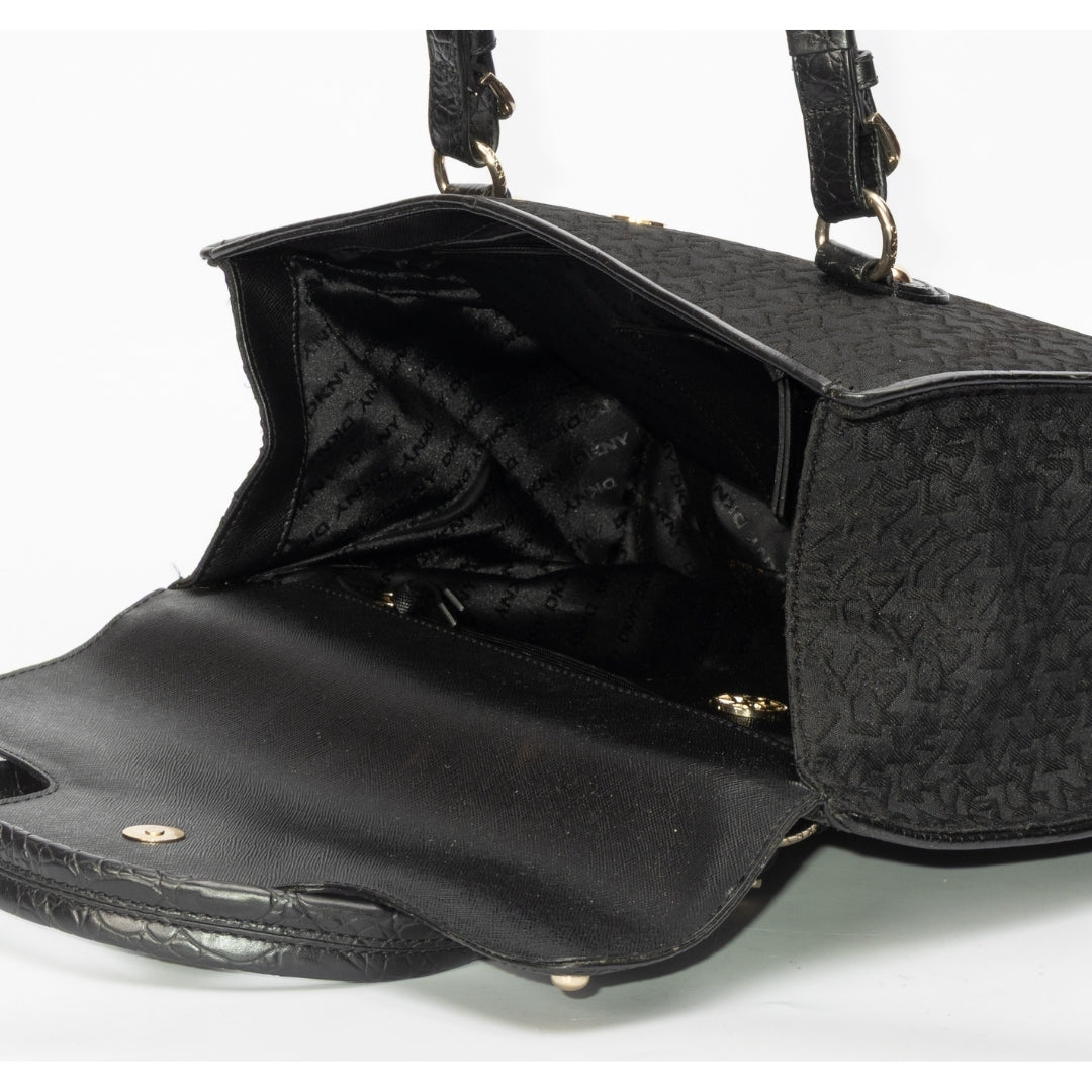 DKNY Signature Canvas and Croc Embossed Leather Shoulder Bag