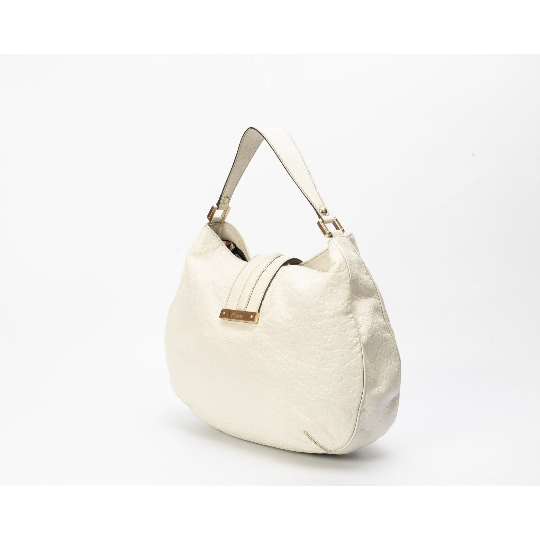 Gucci Ivory Guccissima Leather Web Hobo Bag