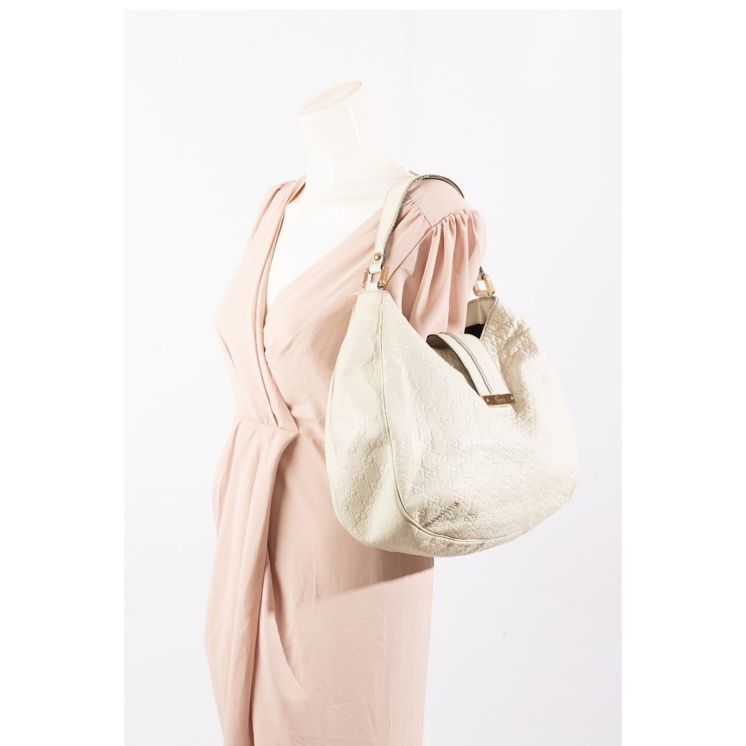 Gucci Ivory Guccissima Leather Web Hobo Bag