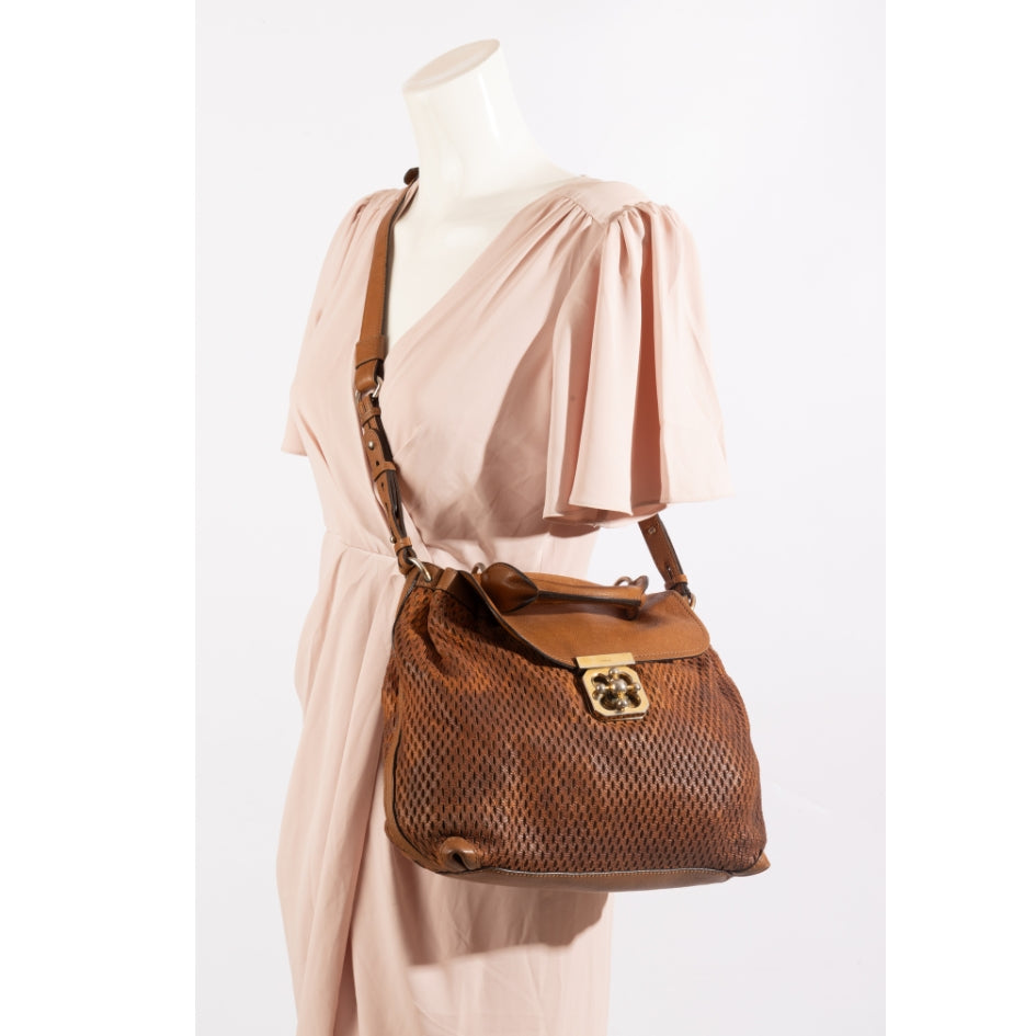 Chloe Tan Python Elsie Top Handle Bag