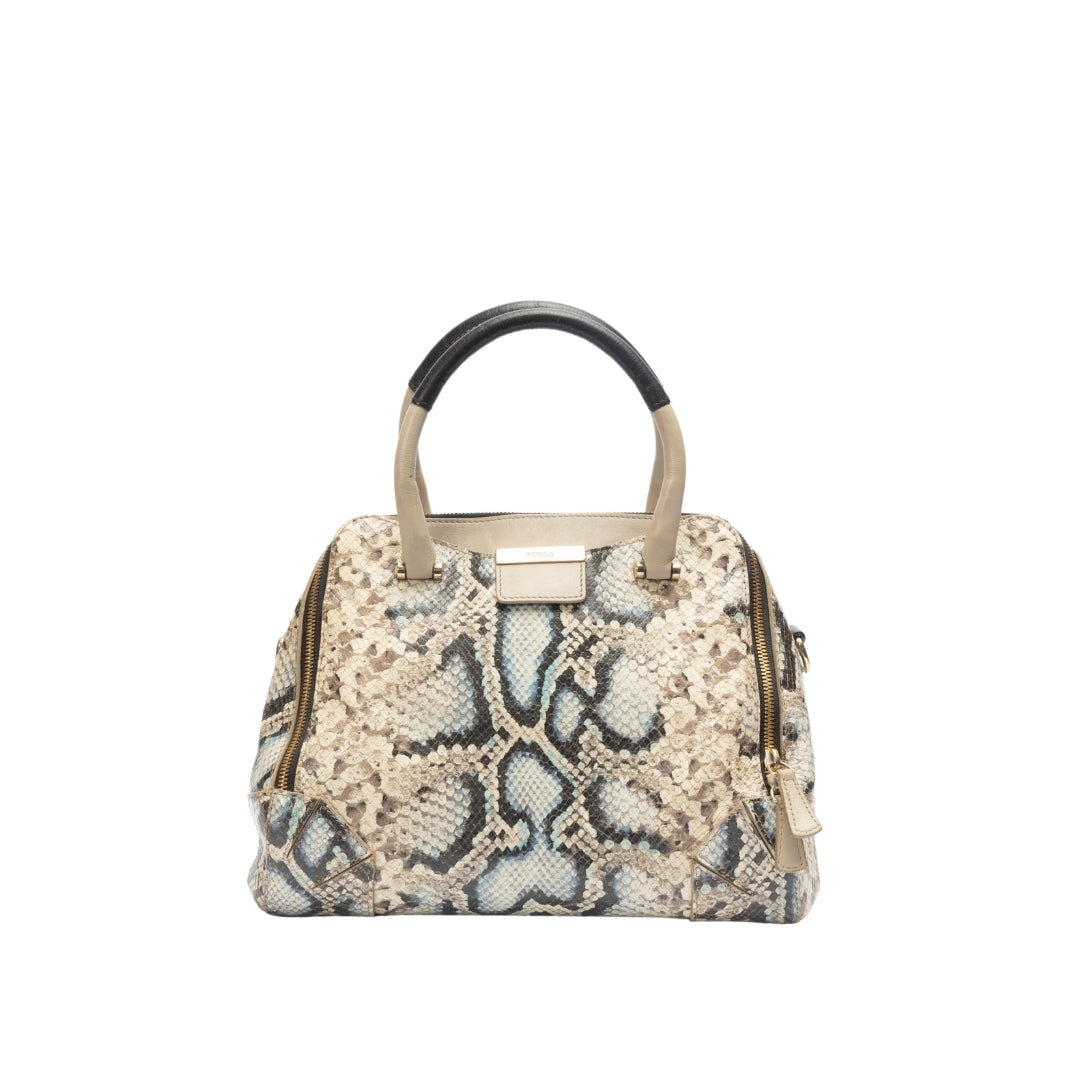 Furla Python Embossed Leather Satchel