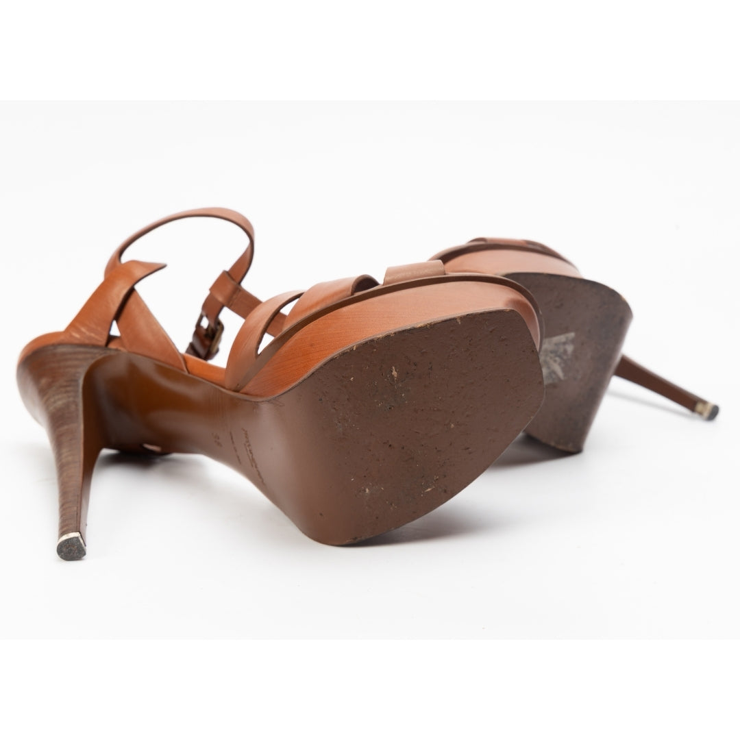 Saint Laurent Brown Leather Tribute Platform Sandals