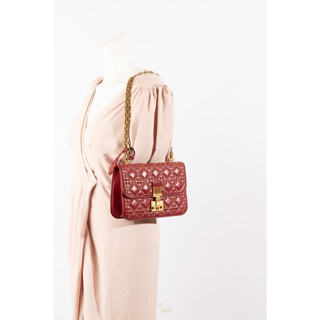 Dior Red Cannage Leather Small DiorAddict Shoulder Bag