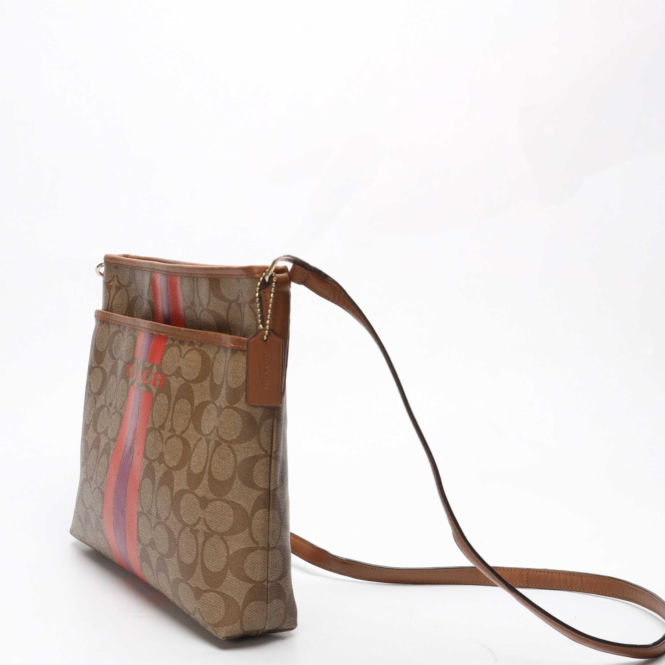 Coach Brown Logo Varsity Stripe Crossbody Bag