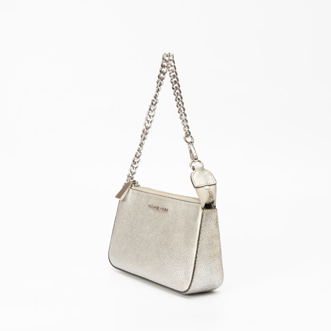 Michael Kors Silver Metallic Leather Shoulder Bag