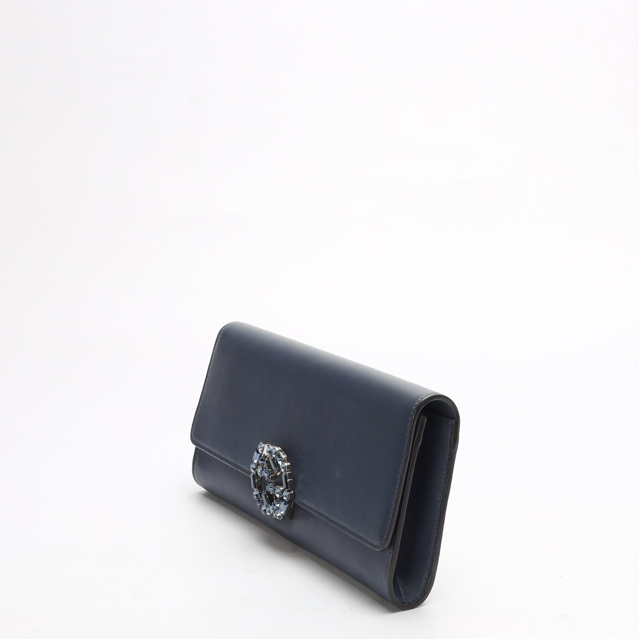 Gucci Navy Satin GG Broadway Crystals Clutch