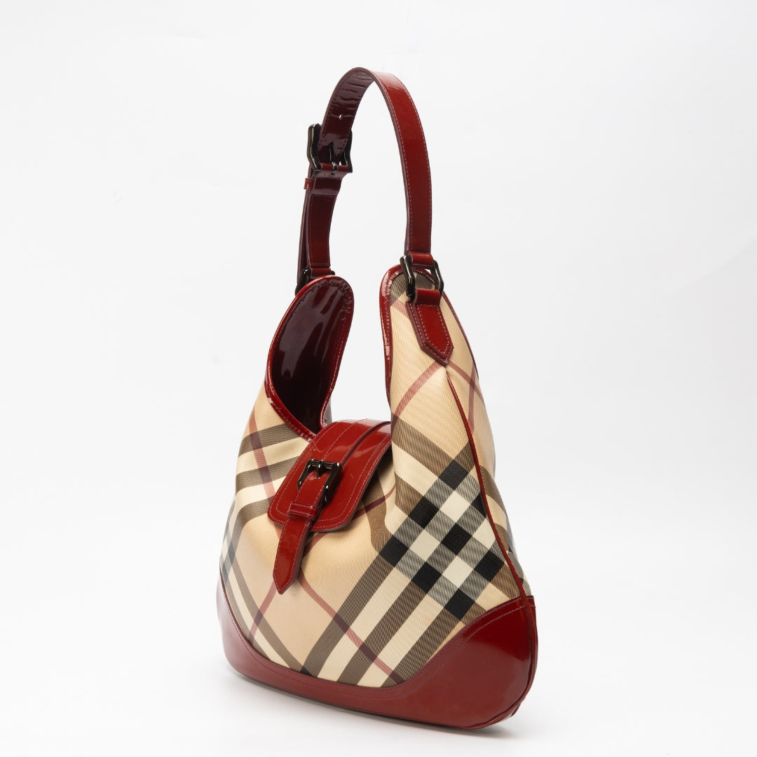 Burberry Nova Check PVC and Patent Leather Brooke Hobo Bag