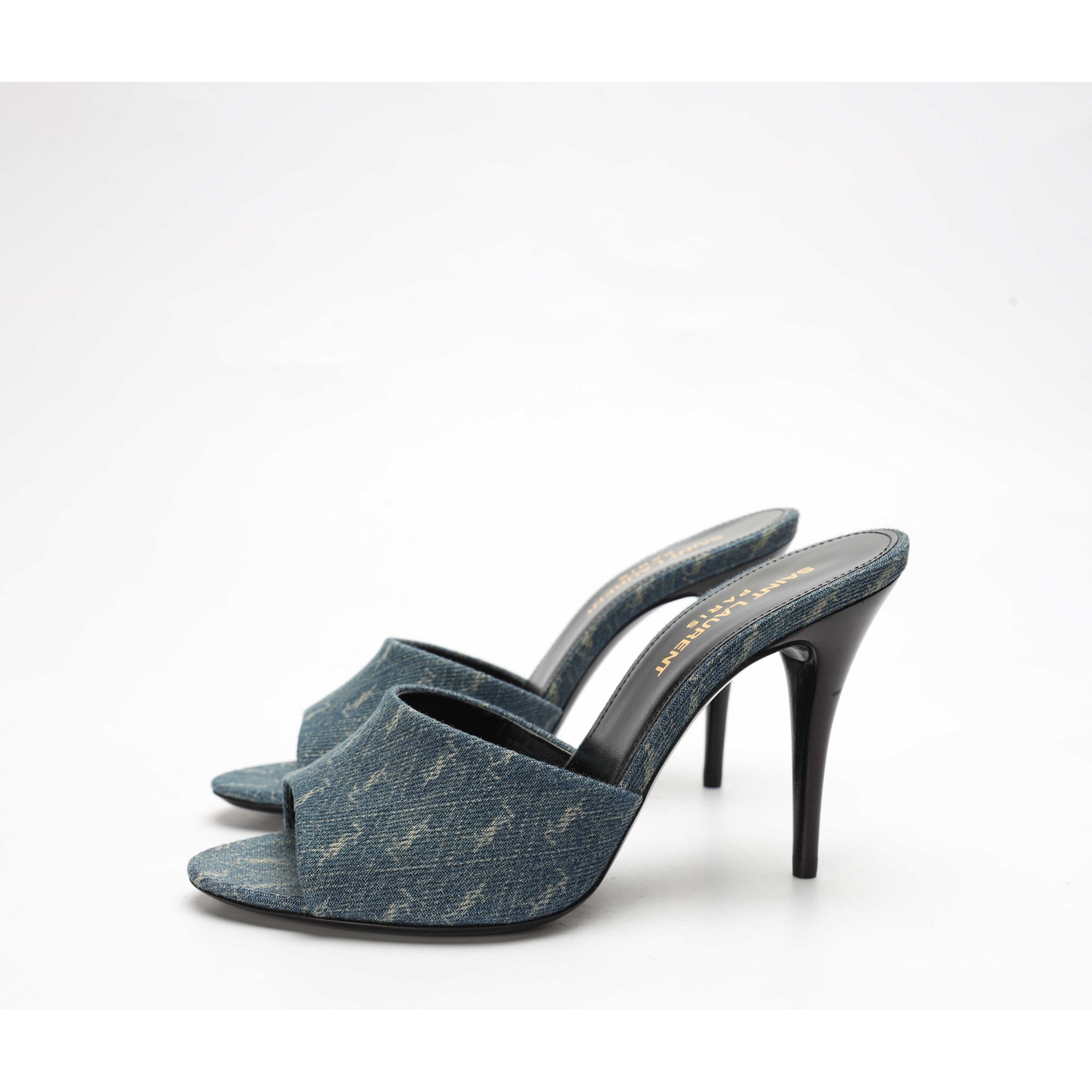 Saint Laurent Denim Monogram Mule Sandals