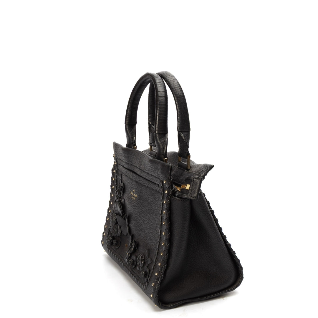 Kate Spade Black Larissa Floral Whipstitch Satchel