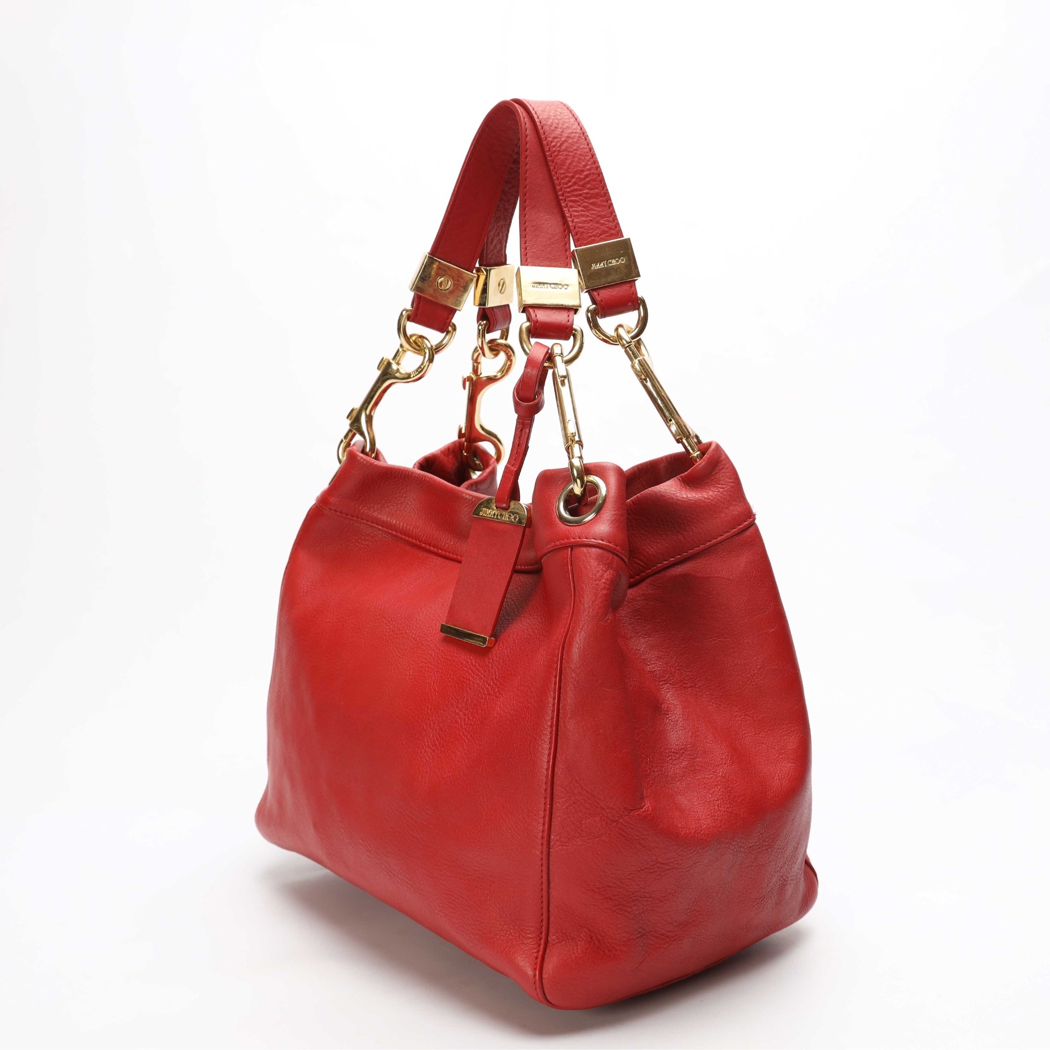 Jimmy Choo Red Enamel Handle Hobo Bag