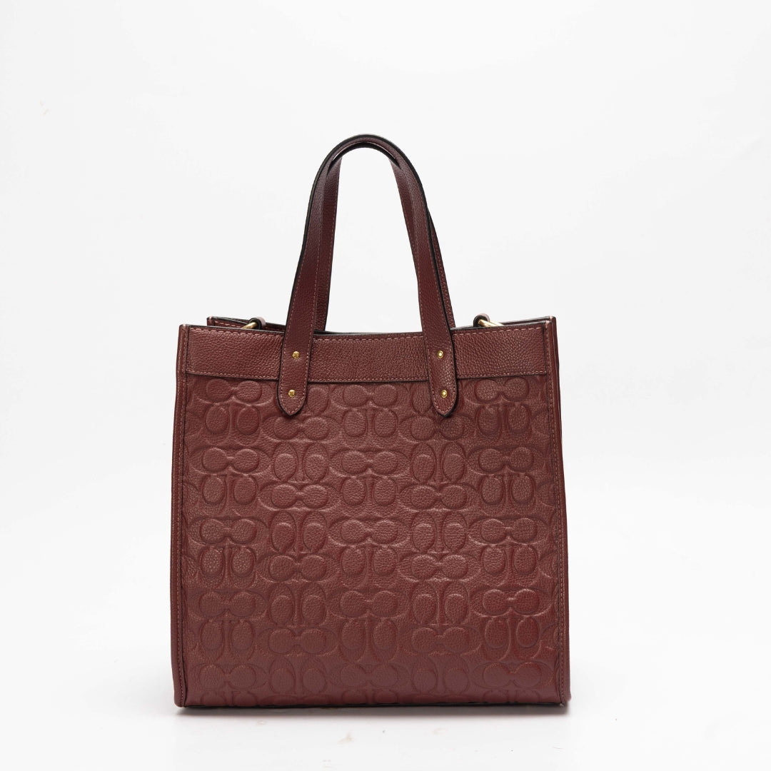 Coach Maroon Field Tote In Signature Leather