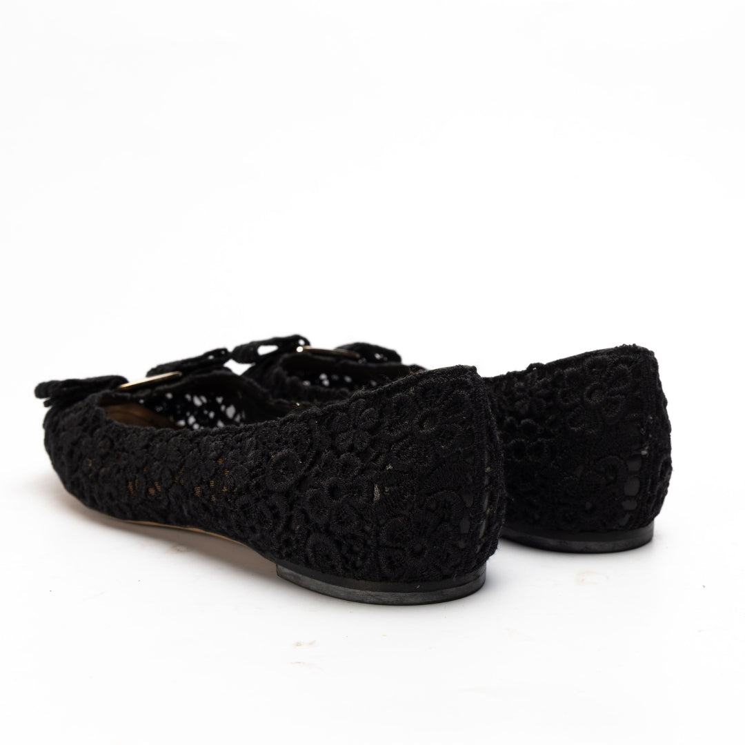 Ferragamo Varina Black Floral Woven Balleria Shoes