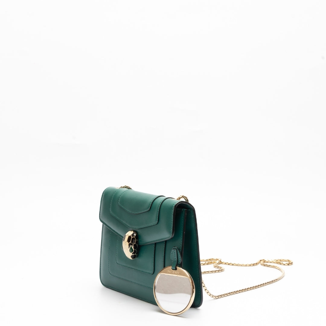 Bvlgari Green Leather Small Serpenti Forever Shoulder Bag