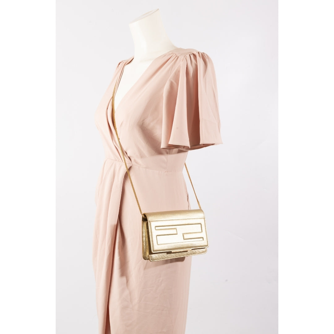 Fendi Gold Laminated Leather Tube On Chain Wallet