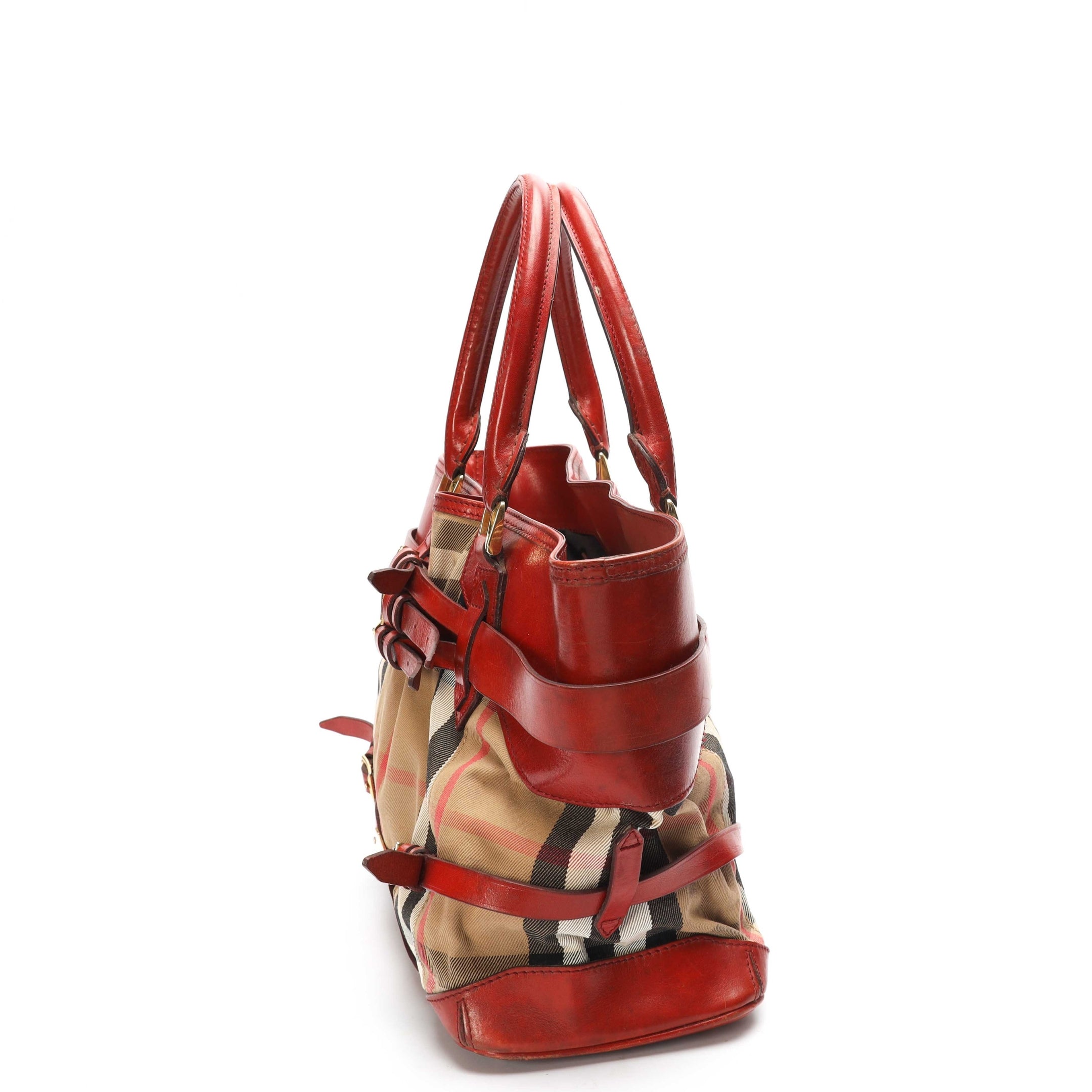 Burberry Beige Red House Check Bridle Lynher Tote