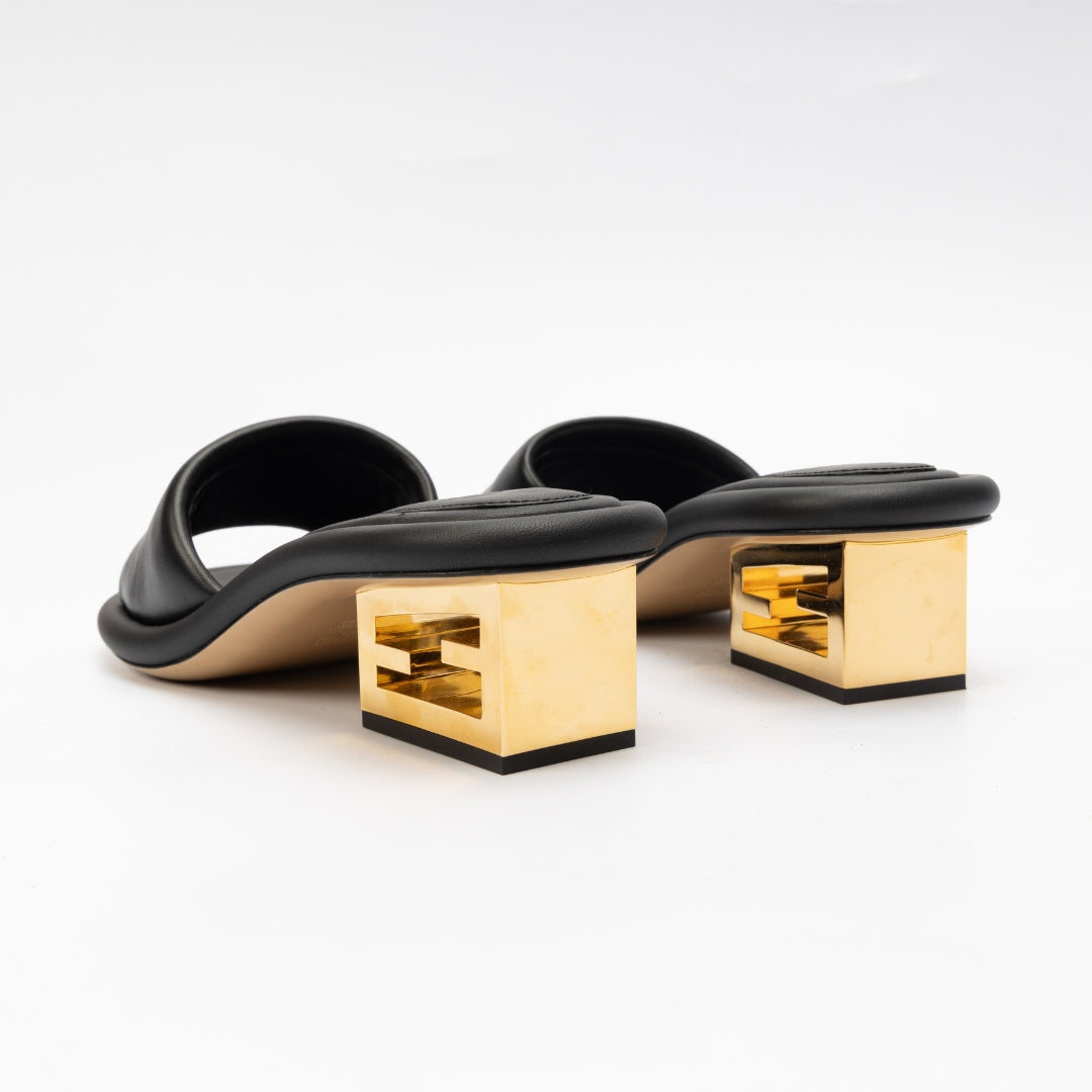 Fendi Black Leather Baguette Mules