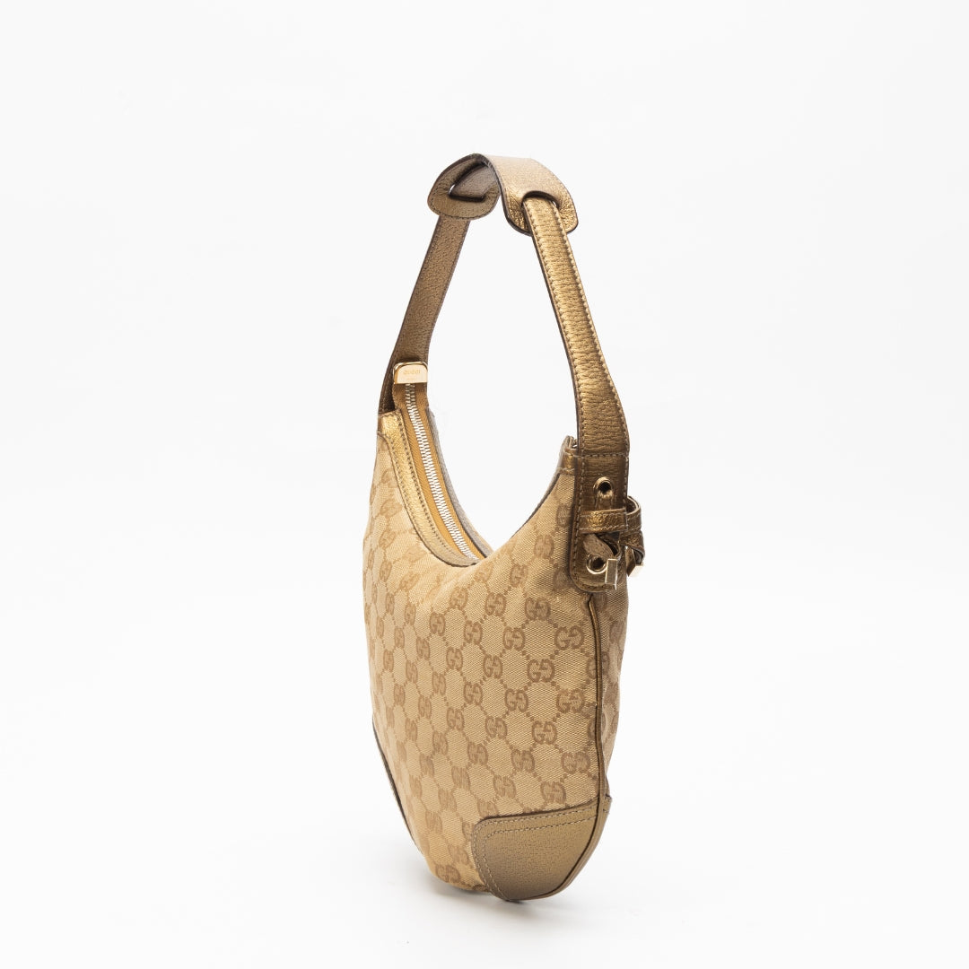 Gucci Beige/Gold GG Canvas and Leather Small Princy Hobo Bag