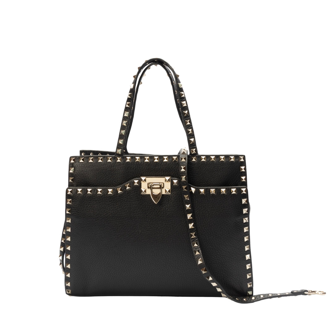 【未使用品箱付き】VALENTINO Black Rockstud　Bag Valentino Garavani Rockstud Black Tote Bag