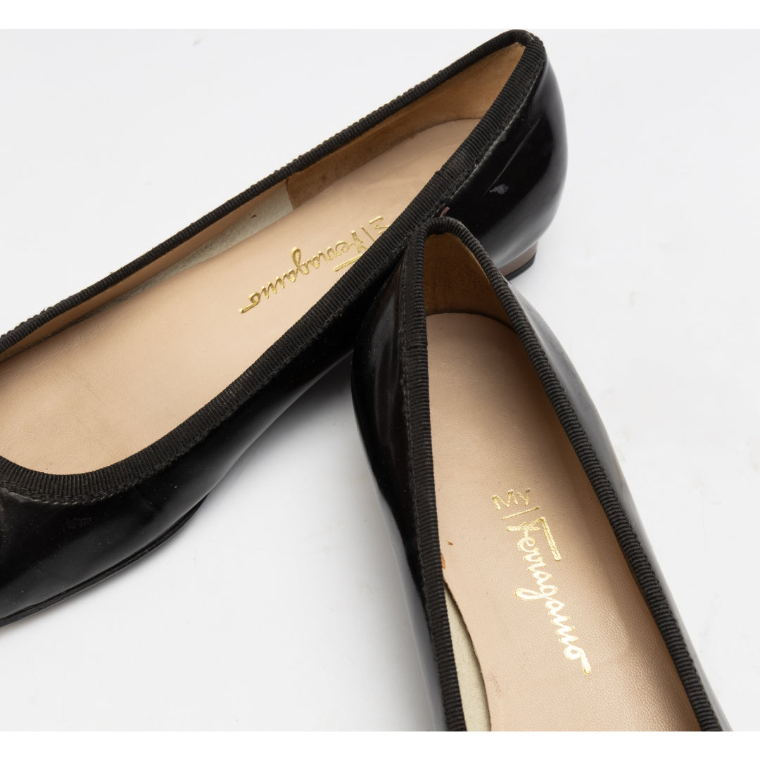 Salvatore Ferragamo Black Logo Plate Ballerina Shoes